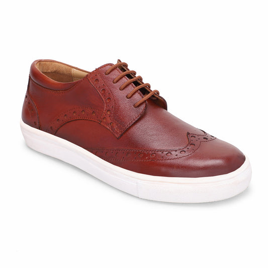 MATR Luxe Street Men’s Tan Brogue Leather Sneakers