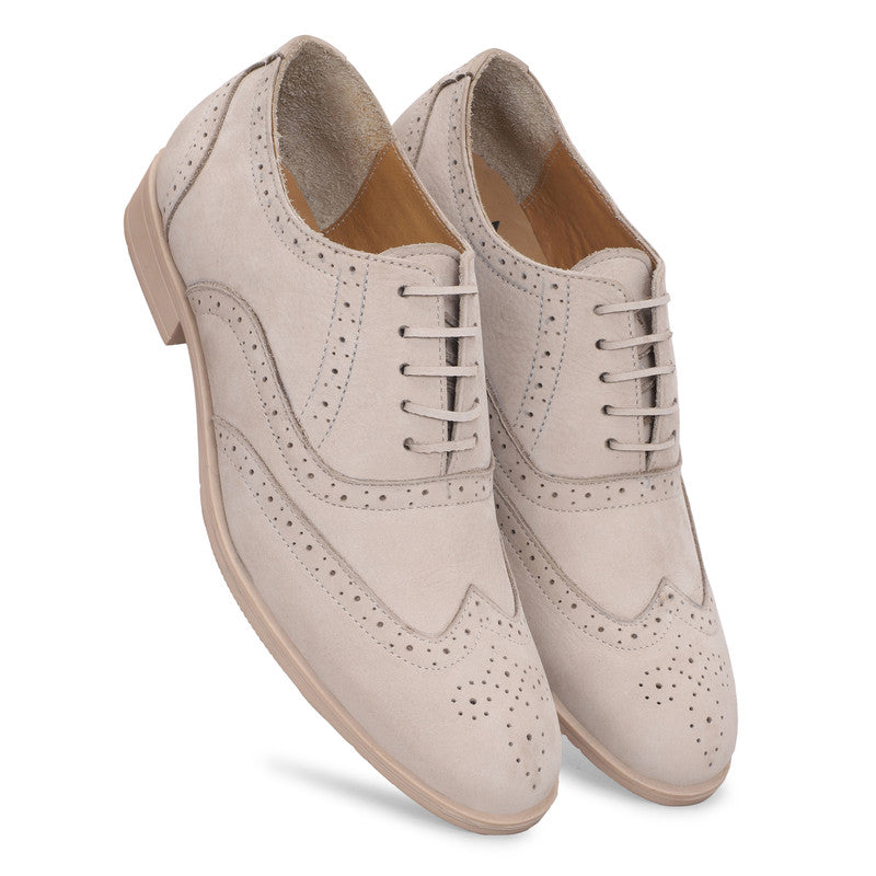 MATR Cosmo Men's Off-White Brogue Leather Shoes – Anti-Resist TPR Sole Formal Footwear