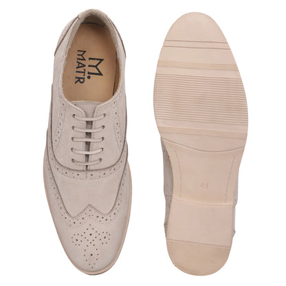 MATR Cosmo Men's Off-White Brogue Leather Shoes – Anti-Resist TPR Sole Formal Footwear