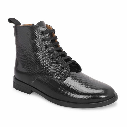 MATR Lifestyle Men’s Black Textured Leather Ankle Boots With Zip Closure High-Top Dress Boots