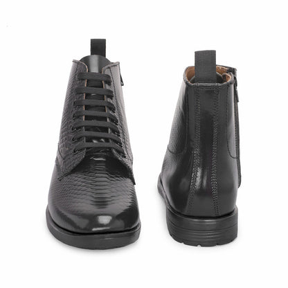 MATR Lifestyle Men’s Black Textured Leather Ankle Boots With Zip Closure High-Top Dress Boots