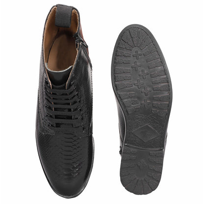 MATR Lifestyle Men’s Black Textured Leather Ankle Boots With Zip Closure High-Top Dress Boots