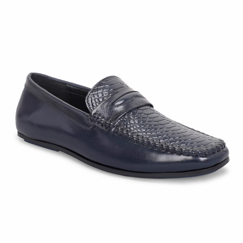 MATR Lifestyle Men’s Blue Leather Woven Moc Toe Loafers