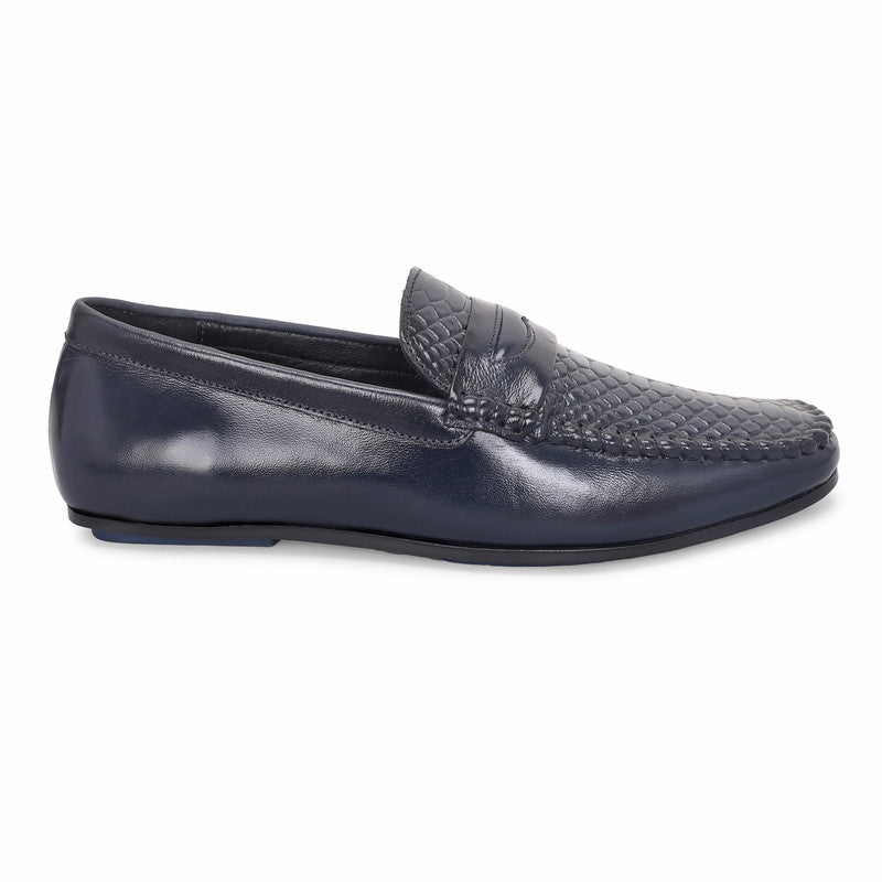 MATR Lifestyle Men’s Blue Leather Woven Moc Toe Loafers