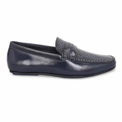 MATR Lifestyle Men’s Blue Leather Woven Moc Toe Loafers