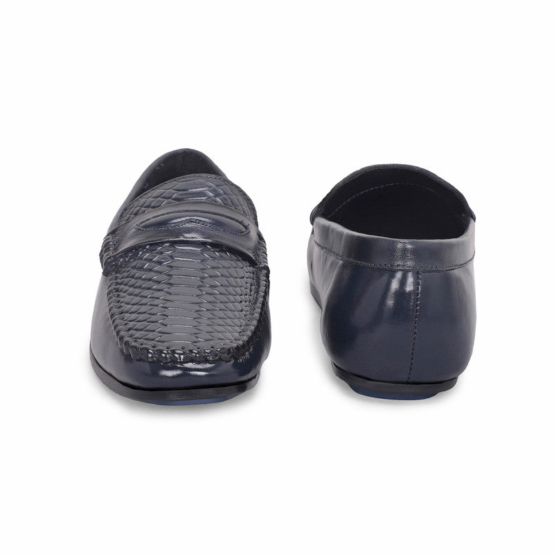 MATR Lifestyle Men’s Blue Leather Woven Moc Toe Loafers