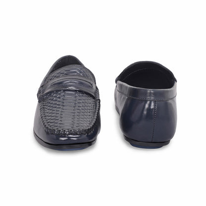 MATR Lifestyle Men’s Blue Leather Woven Moc Toe Loafers