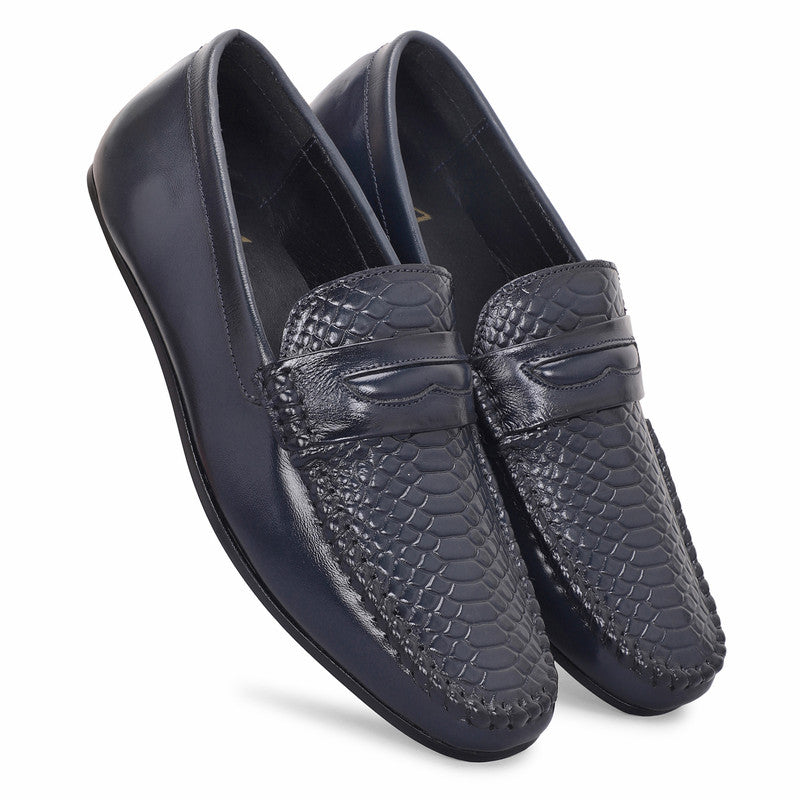 MATR Lifestyle Men’s Blue Leather Woven Moc Toe Loafers