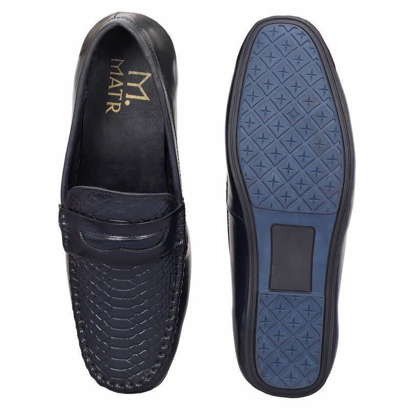 MATR Lifestyle Men’s Blue Leather Woven Moc Toe Loafers