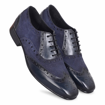 MATR Cosmo Men's Blue Suede & Leather, TPR Sole Party Brogue Shoes