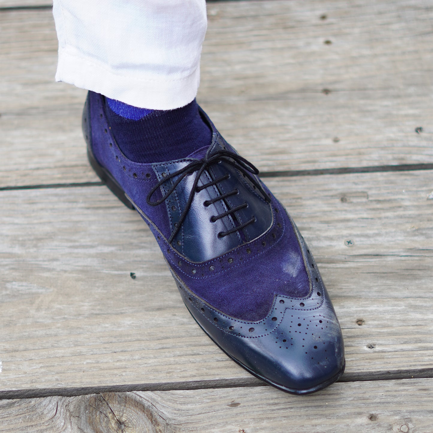 MATR Cosmo Men's Blue Suede & Leather, TPR Sole Party Brogue Shoes