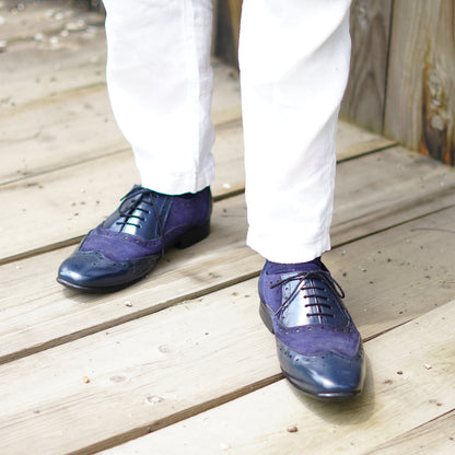 MATR Cosmo Men's Blue Suede & Leather, TPR Sole Party Brogue Shoes