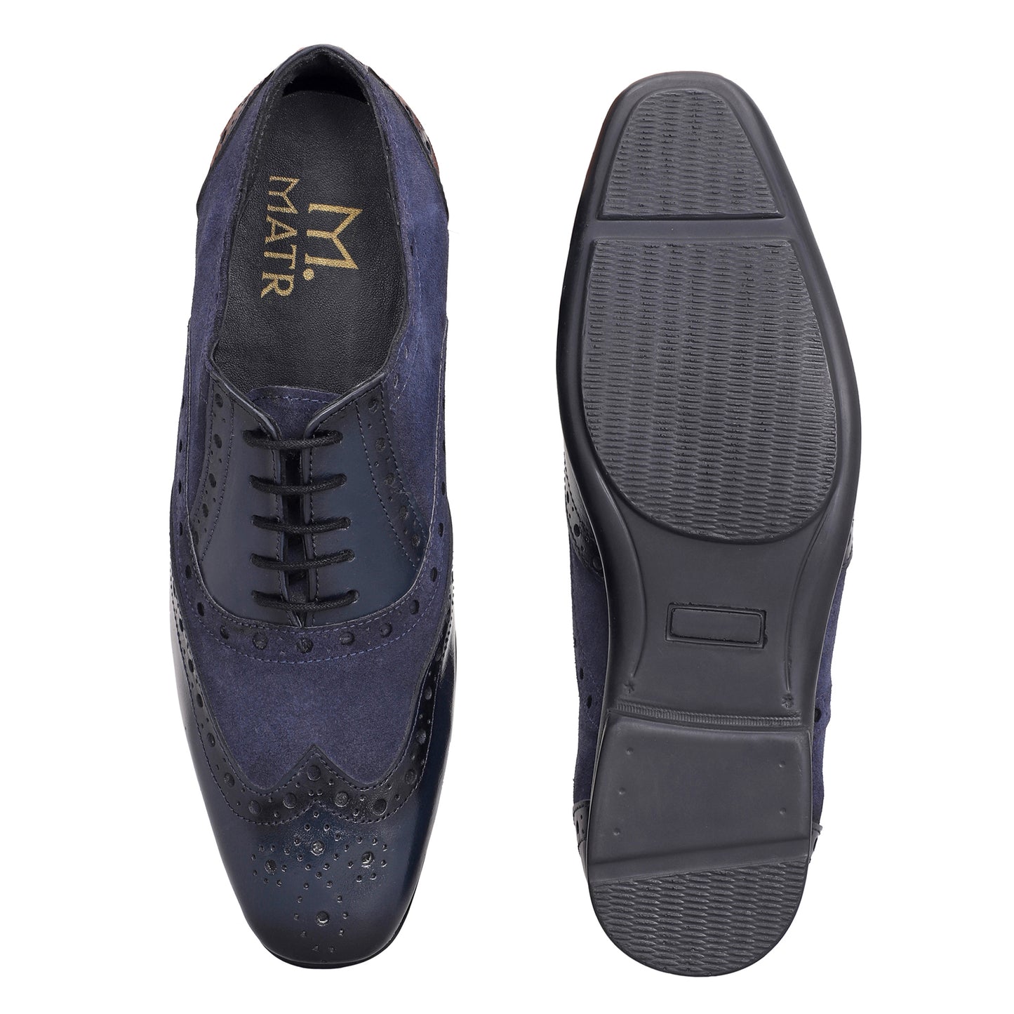 MATR Cosmo Men's Blue Suede & Leather, TPR Sole Party Brogue Shoes
