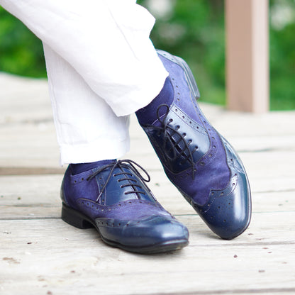 MATR Cosmo Men's Blue Suede & Leather, TPR Sole Party Brogue Shoes
