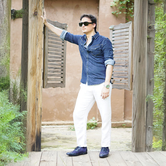 MATR Cosmo Men's Blue Suede & Leather, TPR Sole Party Brogue Shoes