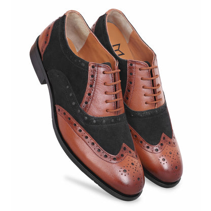 MATR Cosmo Men's Black Suede & tan Leather TPR Sole Party Brogue Shoes