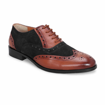 MATR Cosmo Men's Black Suede & tan Leather TPR Sole Party Brogue Shoes