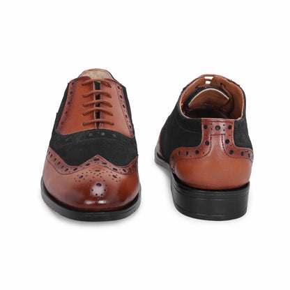 MATR Cosmo Men's Black Suede & tan Leather TPR Sole Party Brogue Shoes