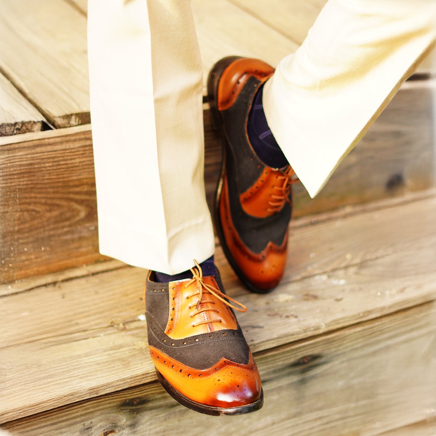 MATR Cosmo Men's Black Suede & tan Leather TPR Sole Party Brogue Shoes