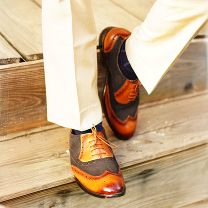 MATR Cosmo Men's Black Suede & tan Leather TPR Sole Party Brogue Shoes