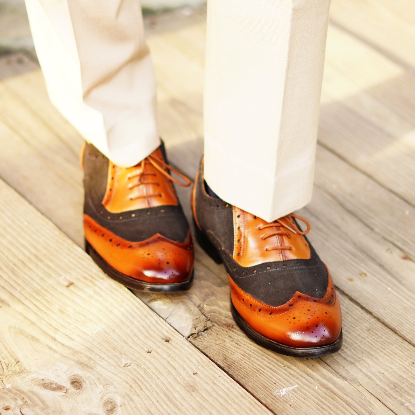 MATR Cosmo Men's Black Suede & tan Leather TPR Sole Party Brogue Shoes