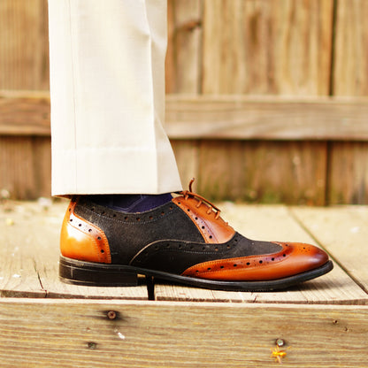 MATR Cosmo Men's Black Suede & tan Leather TPR Sole Party Brogue Shoes