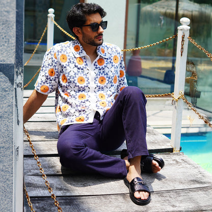 MATR Classic Men's Black Textured Casual Slide Slip-On Sandals Slider with Metal Accent