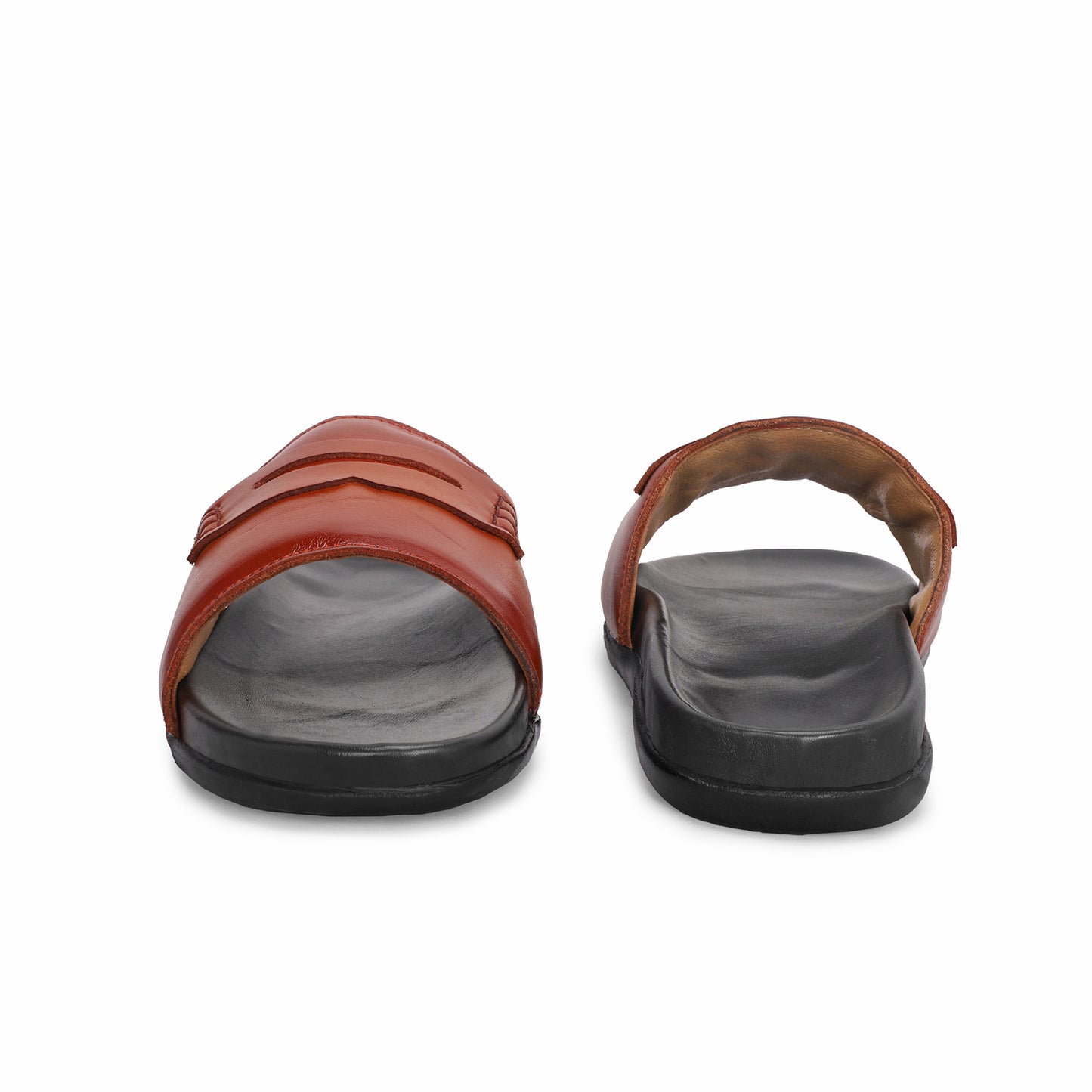 MATR Classic  Men's Tan Textured Casual Slide Slip-On Sandals Sliders with Metal Accent