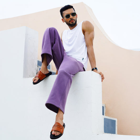 MATR Classic  Men's Tan Textured Casual Slide Slip-On Sandals Sliders with Metal Accent