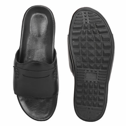 MATR Classic Men's Black Textured Horsebit Casual Slider Slip-On Sandals