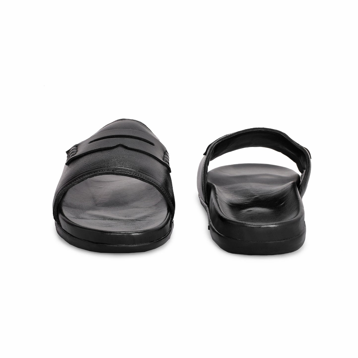 MATR Classic Men's Black Textured Horsebit Casual Slider Slip-On Sandals