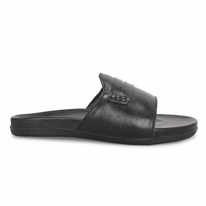 MATR Classic Men's Black Textured Horsebit Casual Slider Slip-On Sandals