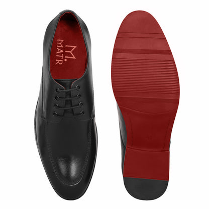 MATR Red Series Men’s Black Leather Apron Toe Derby Shoes