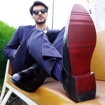 MATR Red Series Men’s Black Leather Apron Toe Derby Shoes