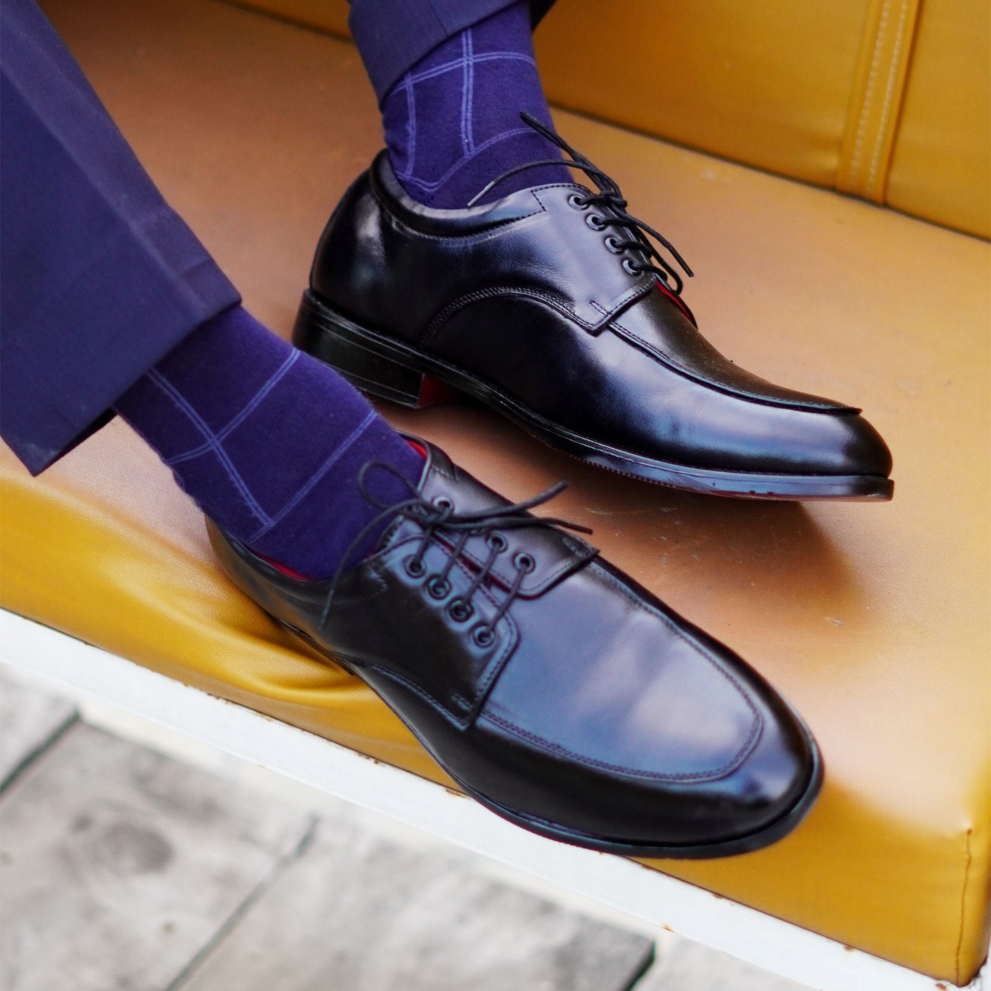 MATR Red Series Men’s Black Leather Apron Toe Derby Shoes