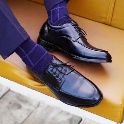 MATR Red Series Men’s Black Leather Apron Toe Derby Shoes