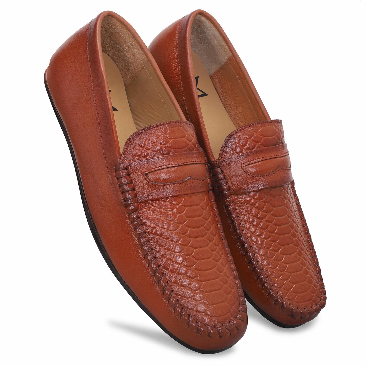 MATR Lifestyle Men’s Tan Leather Woven Moc Toe Loafers