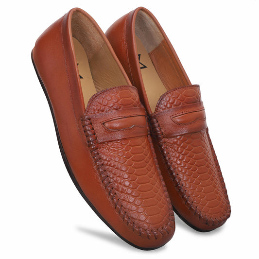 MATR Lifestyle Men’s Tan Leather Woven Moc Toe Loafers