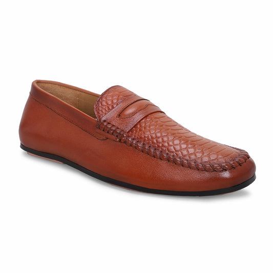 MATR Lifestyle Men’s Tan Leather Woven Moc Toe Loafers