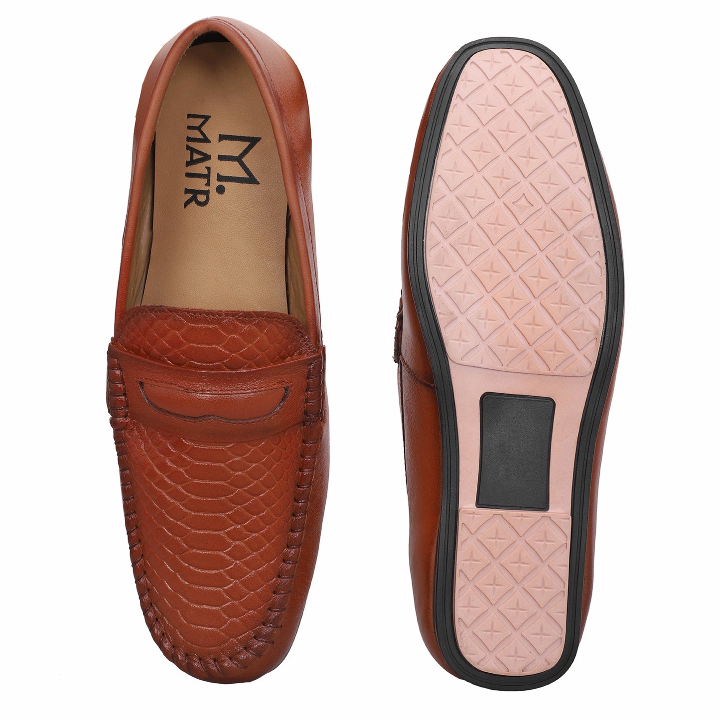 MATR Lifestyle Men’s Tan Leather Woven Moc Toe Loafers