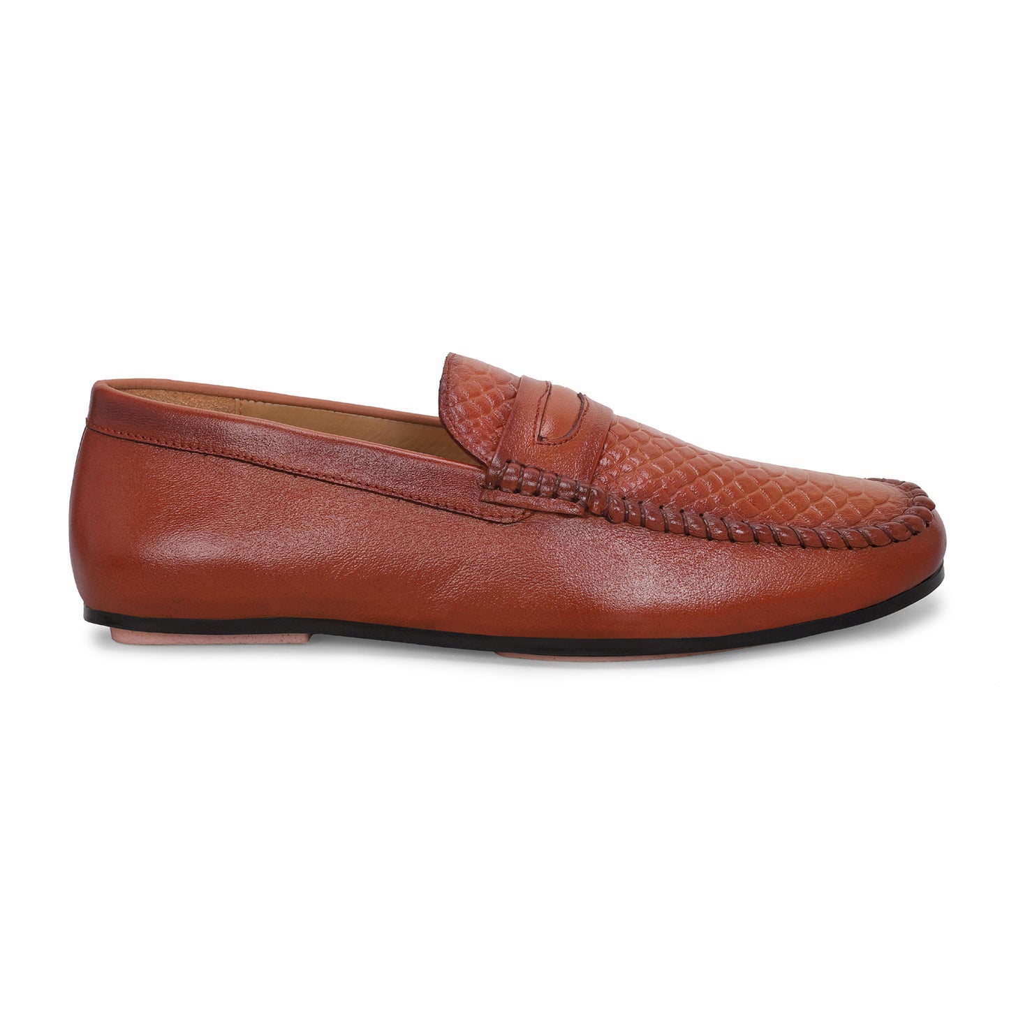 MATR Lifestyle Men’s Tan Leather Woven Moc Toe Loafers