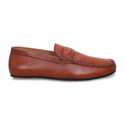 MATR Lifestyle Men’s Tan Leather Woven Moc Toe Loafers