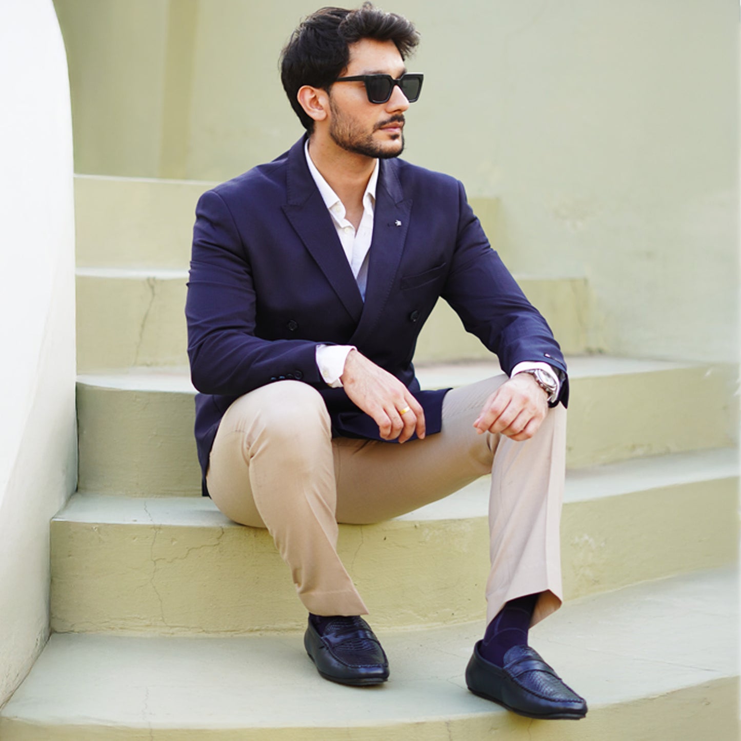 MATR Lifestyle Men’s Blue Leather Woven Moc Toe Loafers