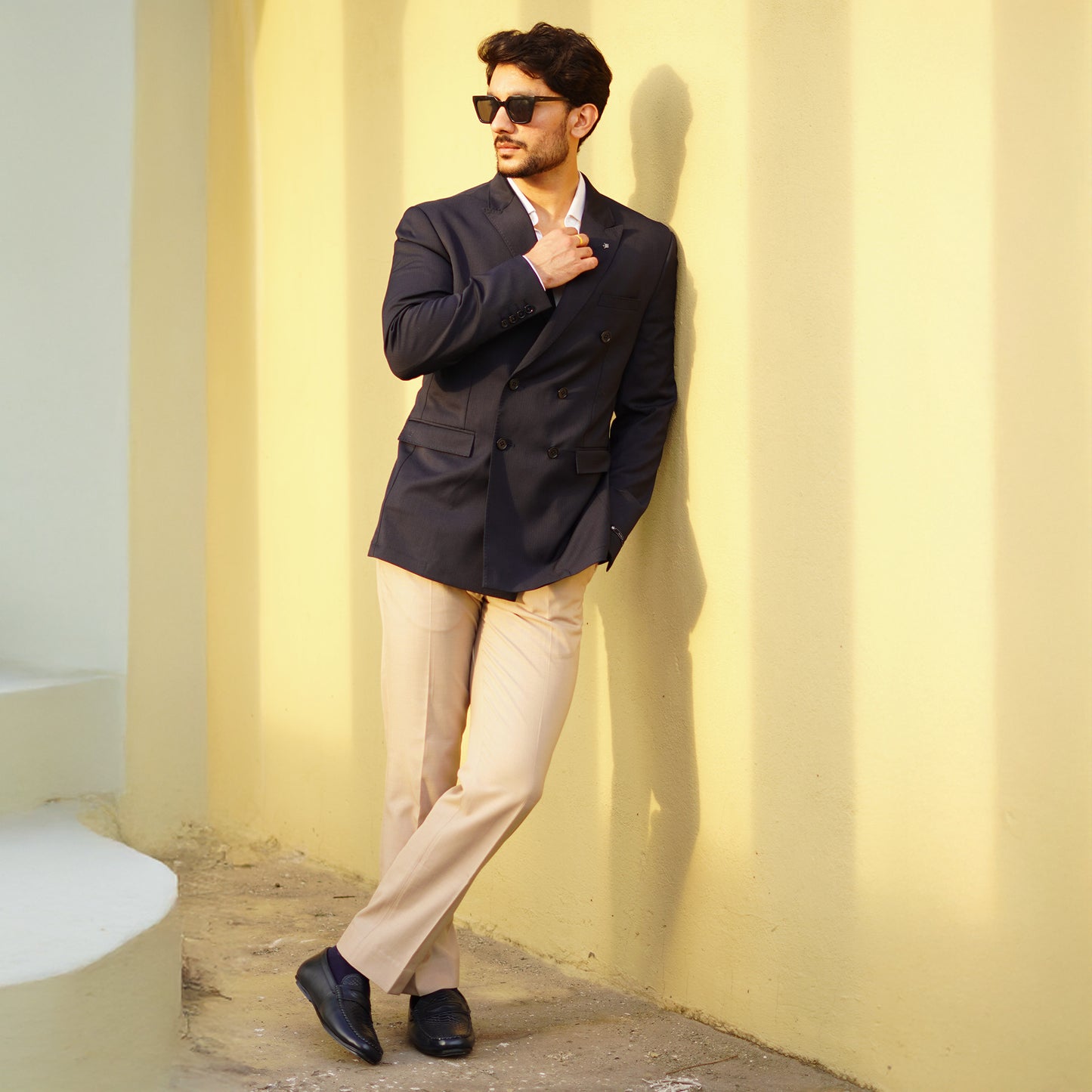 MATR Lifestyle Men’s Blue Leather Woven Moc Toe Loafers