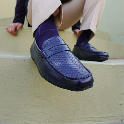 MATR Lifestyle Men’s Blue Leather Woven Moc Toe Loafers