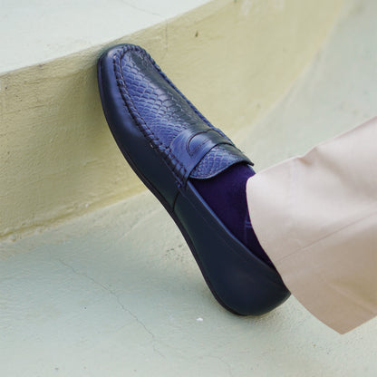 MATR Lifestyle Men’s Blue Leather Woven Moc Toe Loafers