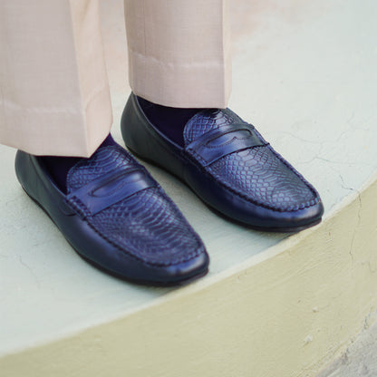 MATR Lifestyle Men’s Blue Leather Woven Moc Toe Loafers