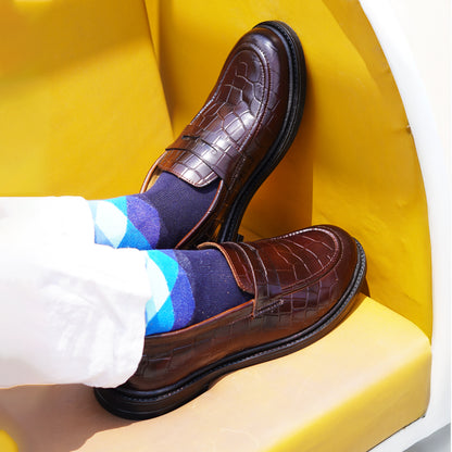 MATR Old Money Men's Brown Croc-Embossed Leather Moccasins, Classic Slip-On Shoes