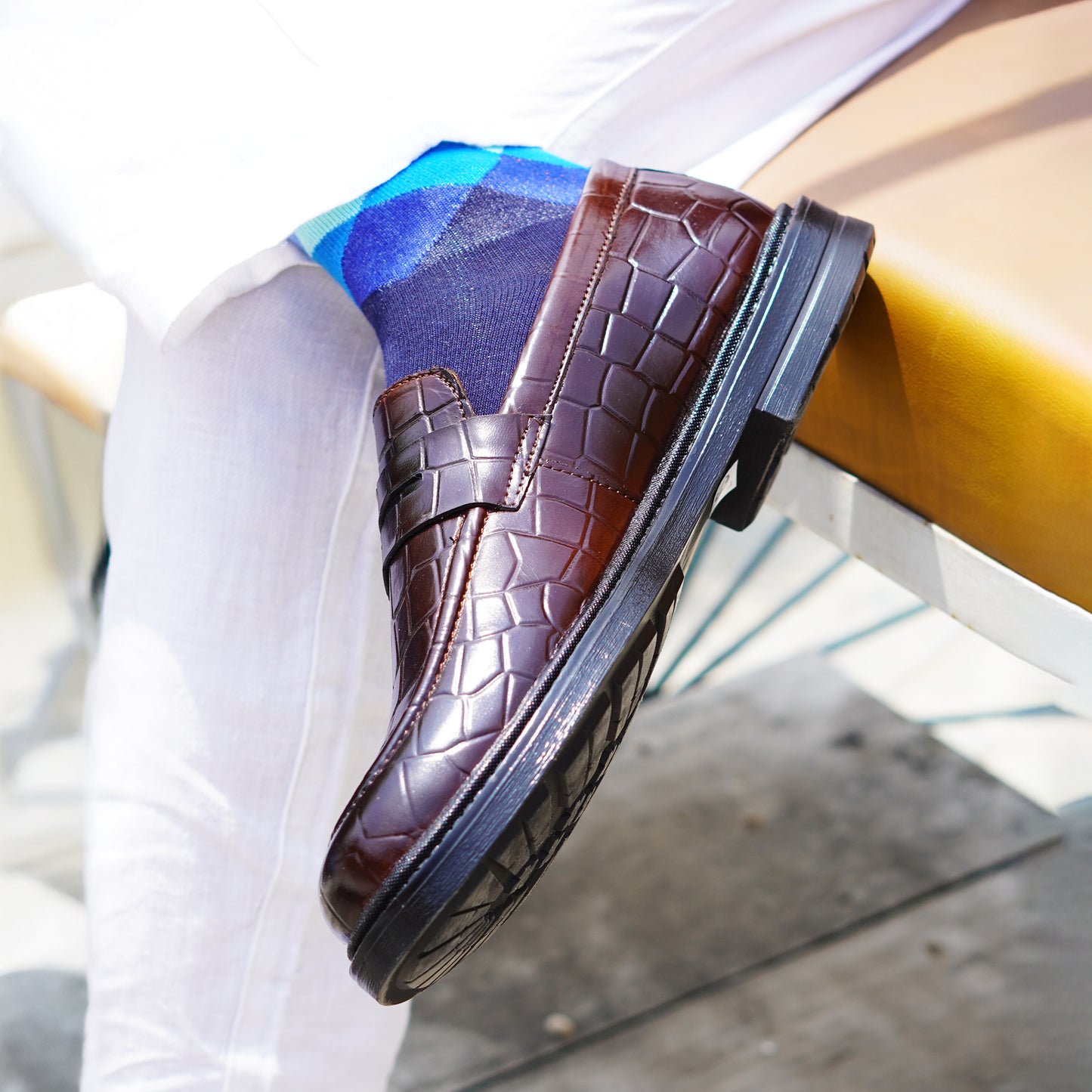 MATR Old Money Men's Brown Croc-Embossed Leather Moccasins, Classic Slip-On Shoes