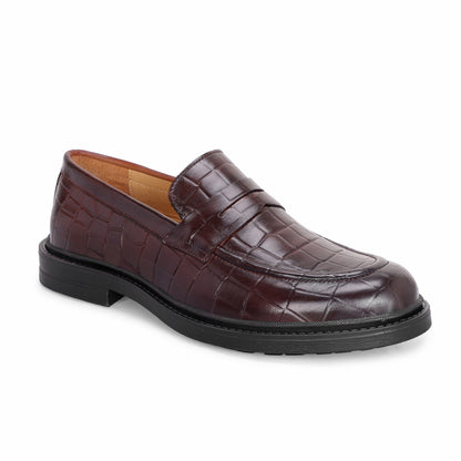 MATR Old Money Men's Brown Croc-Embossed Leather Moccasins, Classic Slip-On Shoes